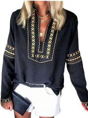 Casual Print V neck Long sleeve Blouses