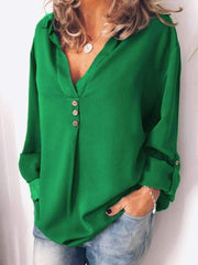 Fashion Pure Fastener Plus V neck Long sleeve Blouses
