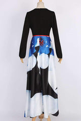 Sexy V neck Long sleeve Skater Maxi Dresses