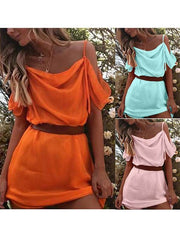 Sexy chiffon off shoulder halter vacation dresses
