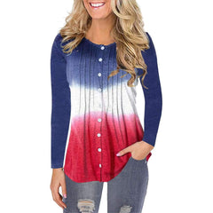 Fashion Gradient Long sleeve Fastener T-Shirts