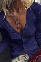 Fashion Pure Long sleeve V neck Fastener Knit Sweaters