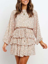 Fashion Print Round neck Long sleeve Skater Dresses