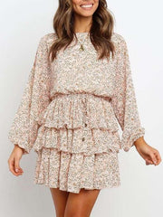 Fashion Print Round neck Long sleeve Skater Dresses