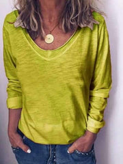 Casual Pure Long sleeve V neck T-Shirts