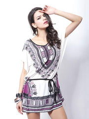 Special Bohemia Floral Short Sleeve Round Neck Mini Dress