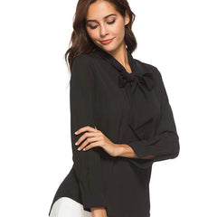 Fashion Loose Lapel Lacing Long sleeve Blouses