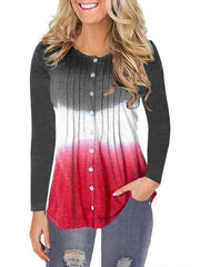 Fashion Gradient Long sleeve Fastener T-Shirts