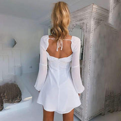 Sexy Backless Drape Long sleeve Skater Dresses