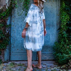 Fashion Print Drape Half sleeve Shift Dresses