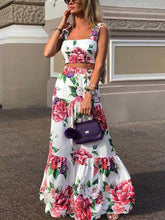Fashion Floral Printedbig hem two pieces suit women maxi vacation dresses