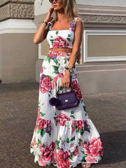 Fashion Floral Printedbig hem two pieces suit women maxi vacation dresses