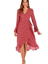 Fashion Falbala V neck Long sleeve Lacing Skater Dresses