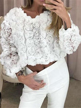 Fashion Lace Hollow out Round neck Long sleeve T-Shirts
