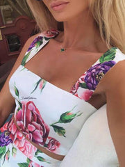 Fashion Floral Printedbig hem two pieces suit women maxi vacation dresses
