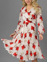 Fashion Print Drape V neck Long sleeve Skater Dresses