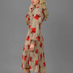 Fashion Print Drape V neck Long sleeve Skater Dresses