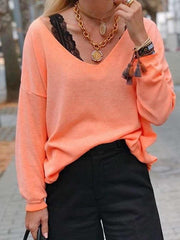 Casual Pure V neck Long sleeve T-Shirts