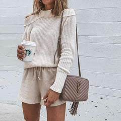Fashion Loose High collar Off shoulder Sweaters