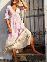Fashion Casual Print V neck Half sleeve Maxi Dresses