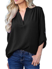 Casual V neck Long sleeve Chiffon Blouses