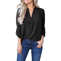 Casual V neck Long sleeve Chiffon Blouses