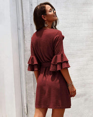 Fashion Pure Round neck Falbala Skater Dresses