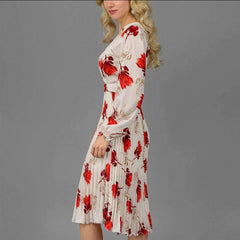 Fashion Print Drape V neck Long sleeve Skater Dresses