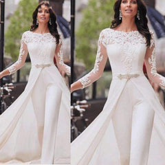 Pure Lace Long sleeve Round neck Jumpsuits