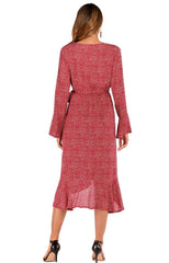 Fashion Falbala V neck Long sleeve Lacing Skater Dresses