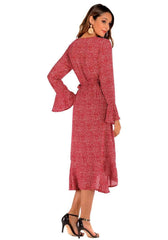 Fashion Falbala V neck Long sleeve Lacing Skater Dresses