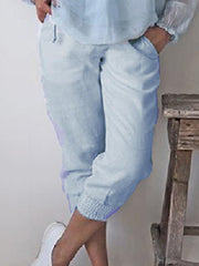 Women seven points pure color Small feet haren pants