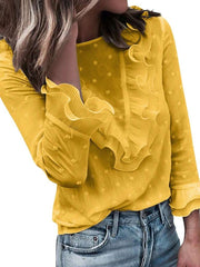Fashion Point Round neck Long sleeve Falbala Blouses