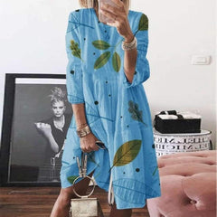 Loose Print Round neck Three quarter sleeve Maxi Dresses