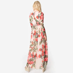Fashion Print Long sleeve Lacing Maxi Dresses