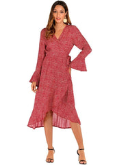 Fashion Falbala V neck Long sleeve Lacing Skater Dresses