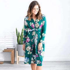 Casual Print V neck Long sleeve Skater Maxi Dresses
