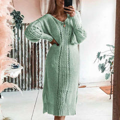 Fashion Pure Hollow out Knit Sweater Maxi Dresses