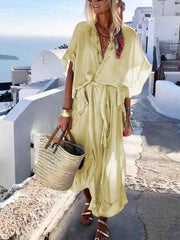 Chiffon Plain wasit tie women maxi dresses