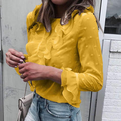 Fashion Point Round neck Long sleeve Falbala Blouses