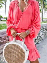 Casual Pure V neck Puff sleeve Skater Dresses