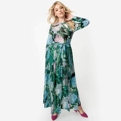 Fashion Print Long sleeve Lacing Maxi Dresses