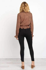Fashion falbala V neck Leopard print Long sleeve Blouses
