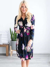 Casual Print V neck Long sleeve Skater Maxi Dresses