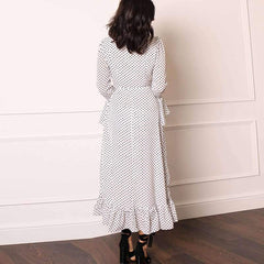 Fashion Point V neck Falbala Lacing Irregular Maxi Dresses