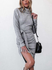 Casual Pure Lacing Irregular Vent Skater Dresses