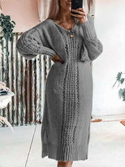 Fashion Pure Hollow out Knit Sweater Maxi Dresses