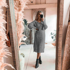 Fashion Pure Hollow out Knit Sweater Maxi Dresses