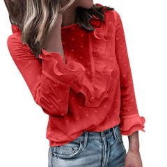Fashion Point Round neck Long sleeve Falbala Blouses