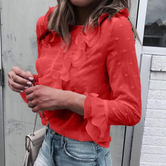 Fashion Point Round neck Long sleeve Falbala Blouses